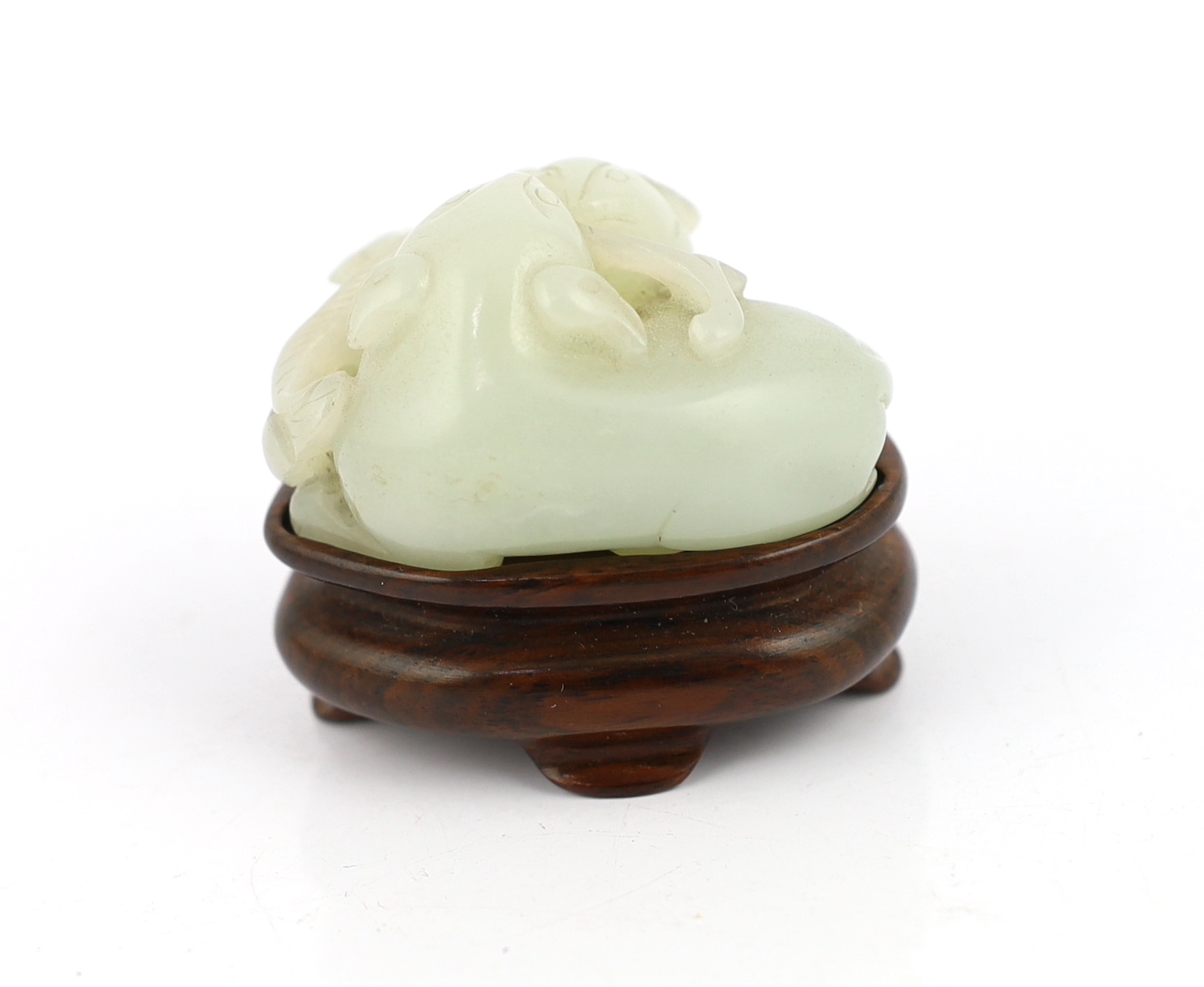 A Chinese pale celadon jade group of two badgers, 18th/19th century